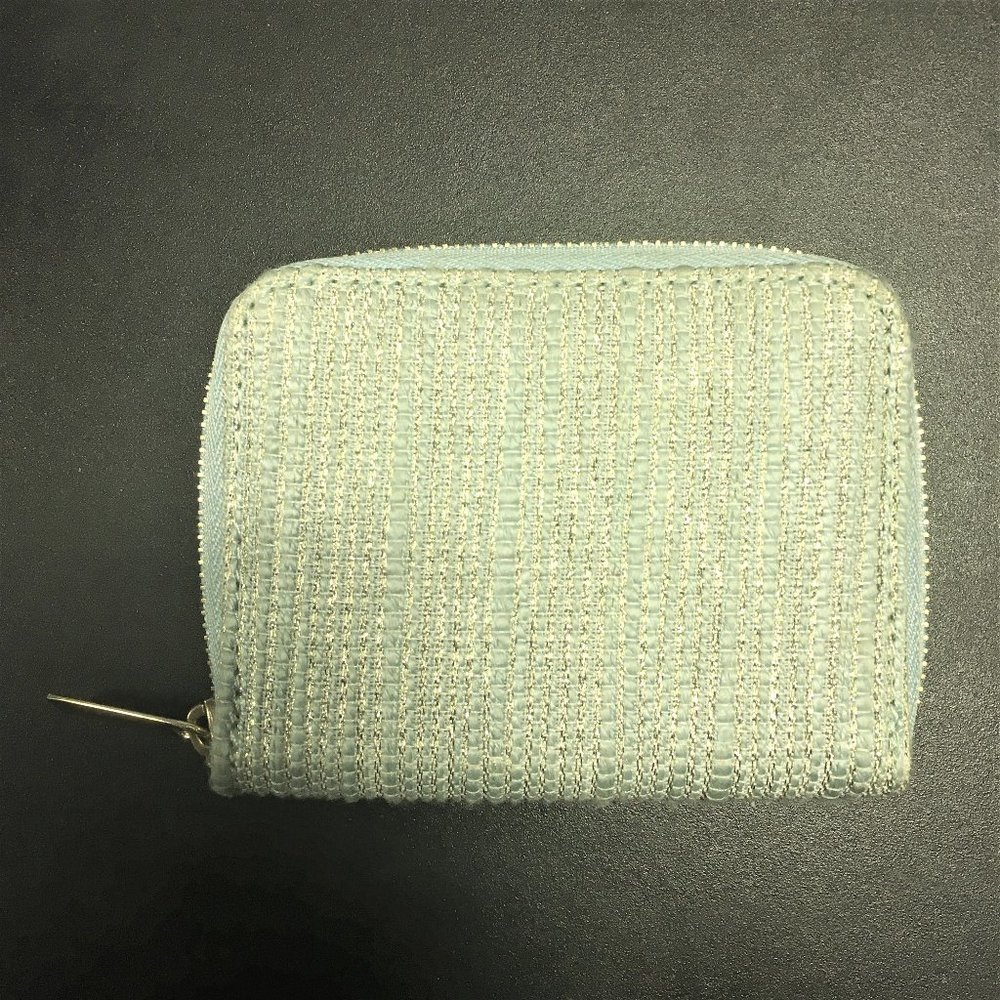 Sky Blue Mini Wallet w/ Woven Gold Pattern
